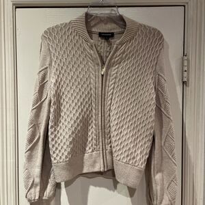 Calligraphie Anthropology Woman’s Brown Knit Zip Up Lace Design Sweater Size L